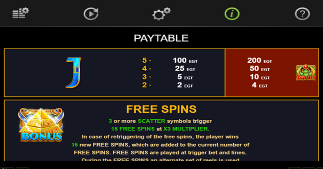 kemets treasures paytable 5 paytable