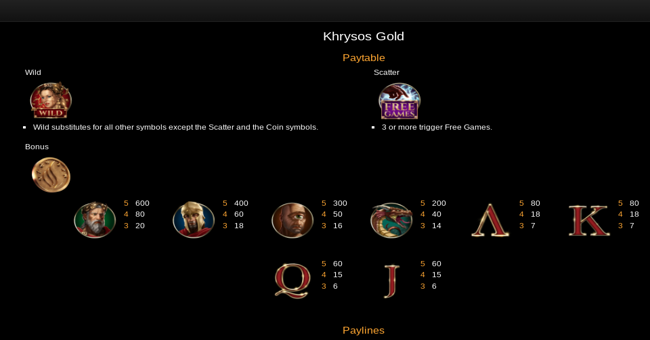 khrysos gold paytable paytable