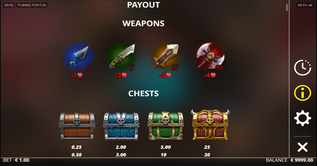 kill em all paytable 1 paytable