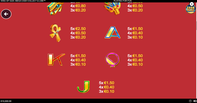king of giza mega cash collect and link paytable 2 paytable