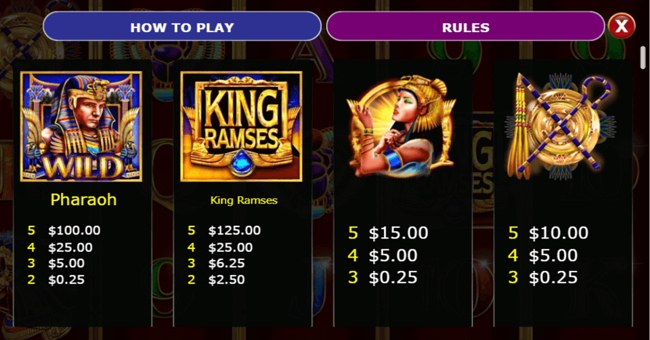 king ramses triple shot paytable paytable