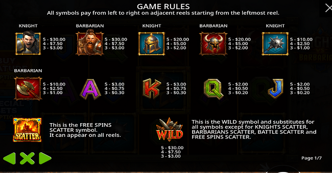 knights vs barbarians paytable 1 paytable