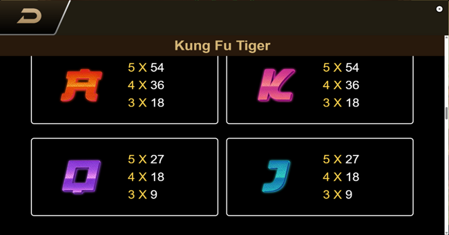 kung fu tiger paytable 2 paytable
