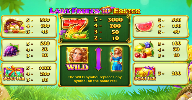 lady fruits 10 easter paytable 1 paytable