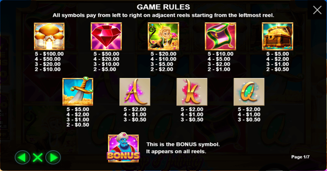 lamp of infinity paytable paytable