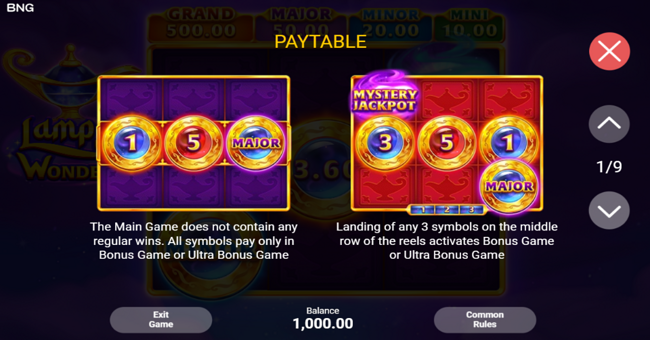 lamp of wonder paytable paytable