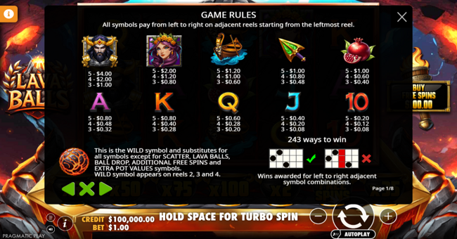 lava balls paytable 1 paytable