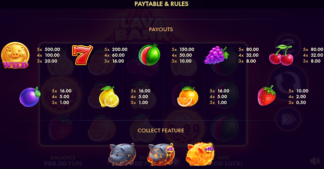 lava bank paytable paytable