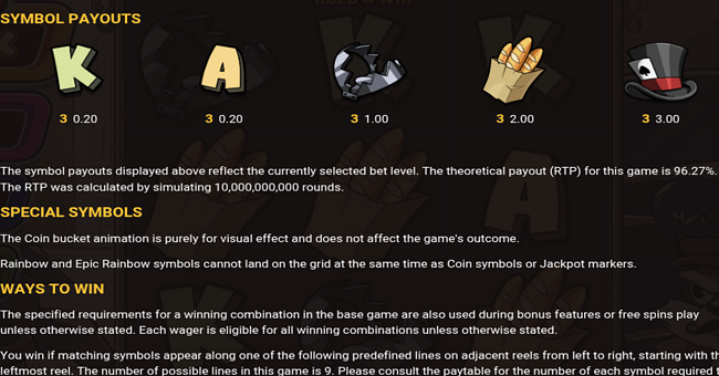 le bandit hold and win paytable paytable