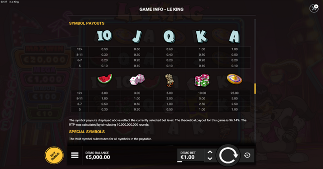 le king paytabke paytable
