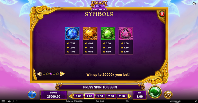 legacy of gems blitzways paytable 1 paytable