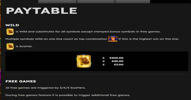 legacy of ramses book paytable 1 paytable