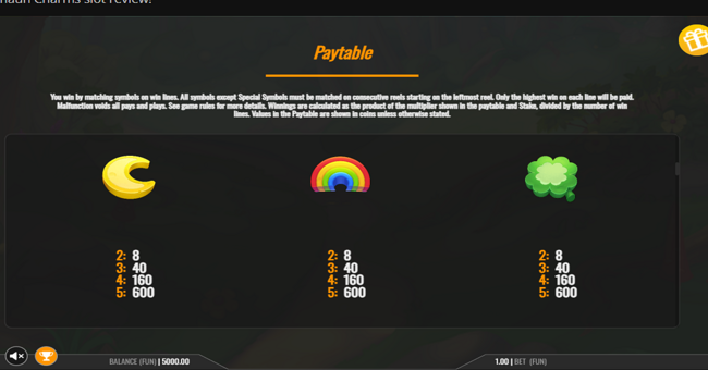 leprechaun charms paytable 2 paytable