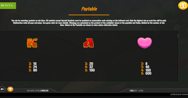 leprechaun charms paytable 3 paytable