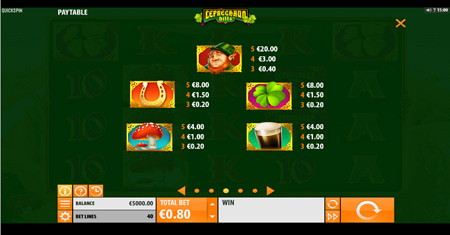 leprechaun hills king paytable 1 paytable