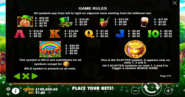 leprechaun song paytable paytable