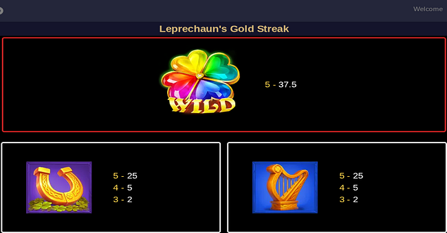 leprechauns gold streak paytable 1 paytable