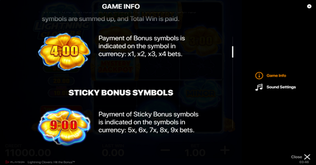 lightning clovers hit the bonus paytable 1 paytable