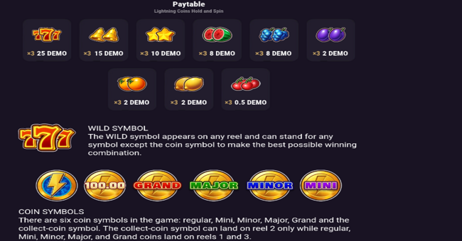 lightning coins hold and spin paytable paytable