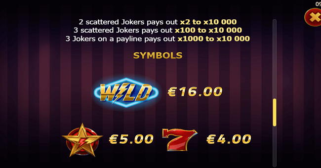 lightning joker 1 paytable