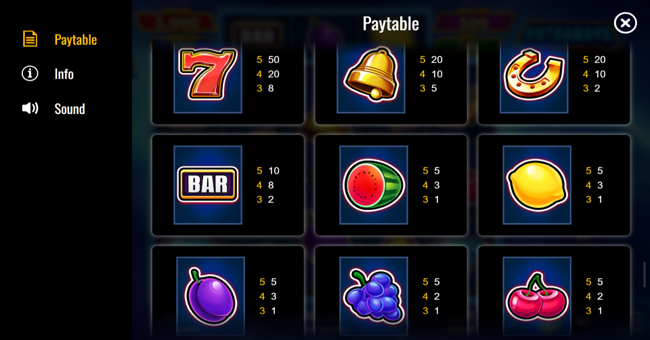 lightning rush paytable 1 paytable