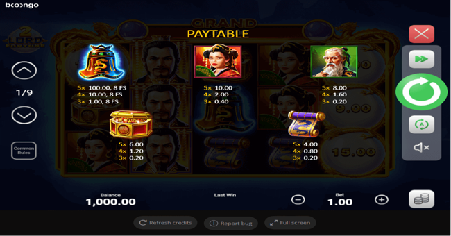 lord fortune 2 hold and win paytable paytable