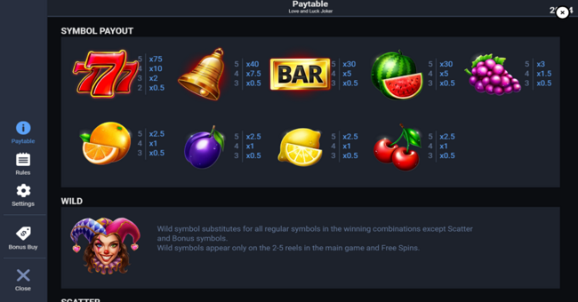 love and luck joker paytable 1 paytable