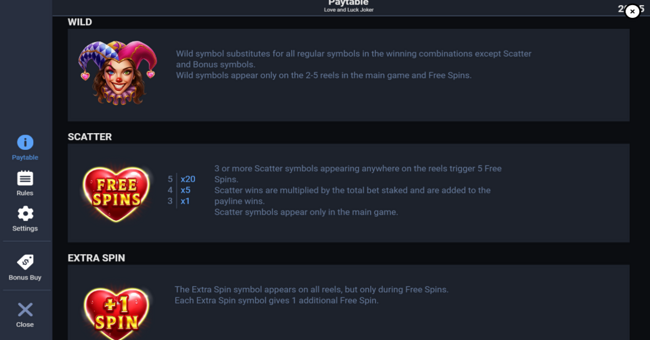 love and luck joker paytable 2 paytable