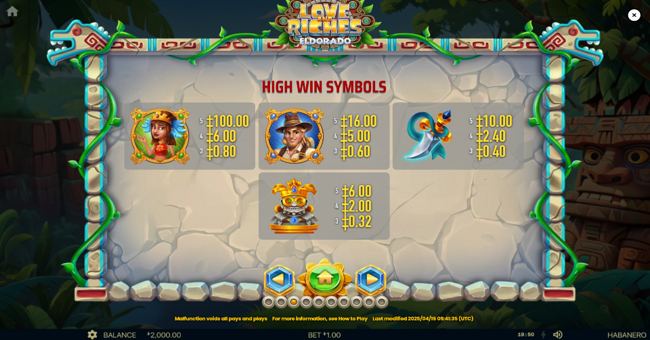 love and riches eldorado paytable 2 paytable