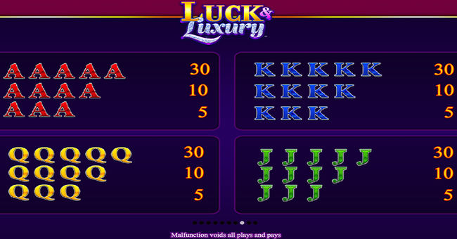 luck luxury paytable 3 paytable