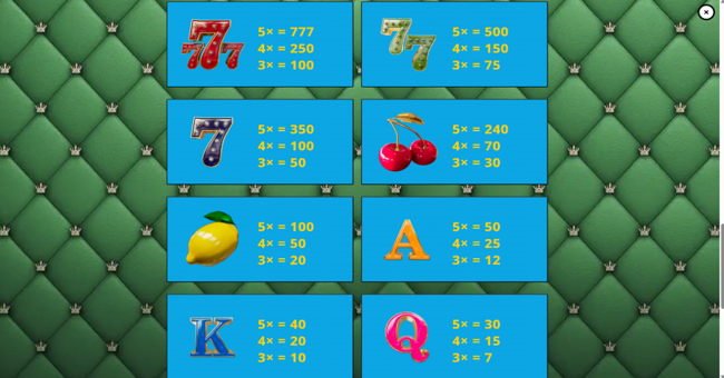 lucky 7s strike paytable 1 paytable