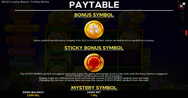 lucky bacon trinity series paytable 1 paytable