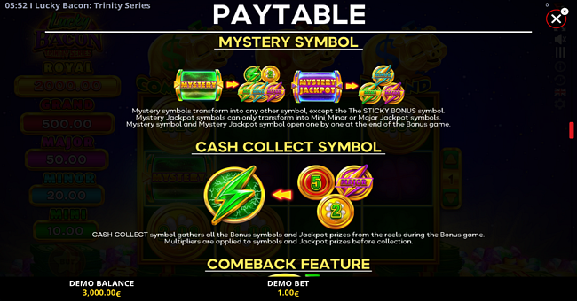 lucky bacon trinity series paytable 2 paytable
