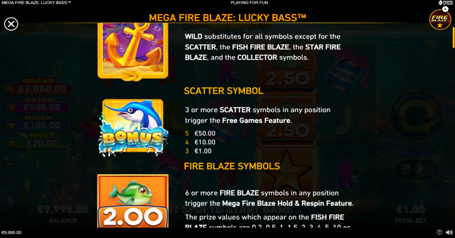 lucky bass mega fire blaze paytable 1 paytable
