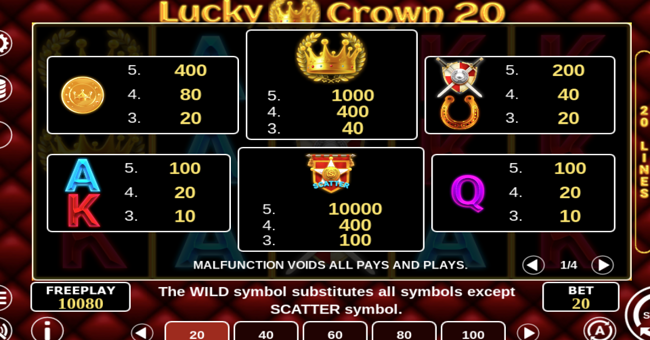 lucky crown 20 paytable paytable
