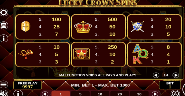 lucky crown spins paytable paytable