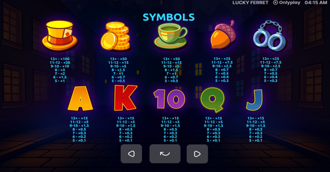 lucky ferret paytable 1 paytable