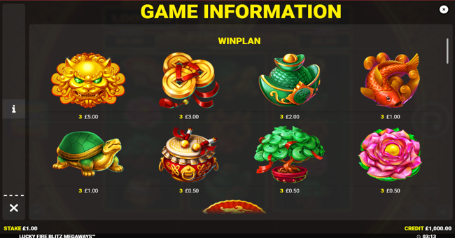 lucky fire blitz megaways paytable 1 paytable