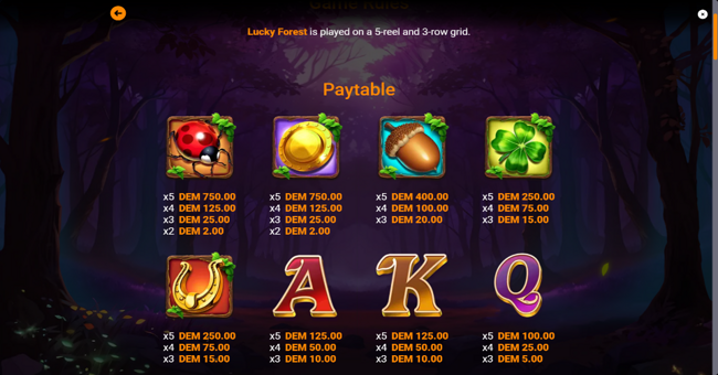 lucky forest paytable 1 paytable