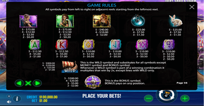 lucky grace and charm 1 paytable