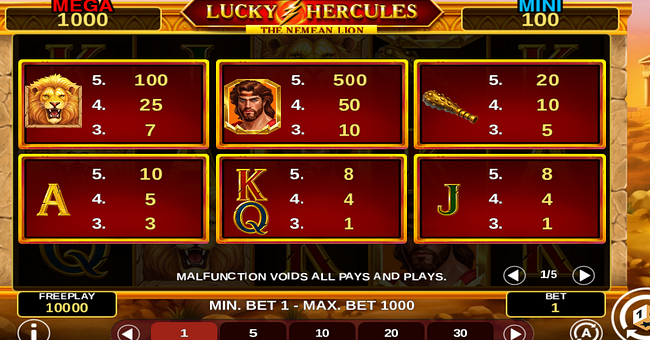lucky hercules hold and win paytable paytable