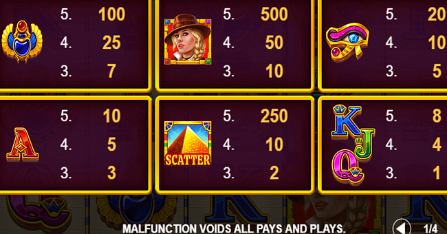 lucky jane in egypt paytable paytable