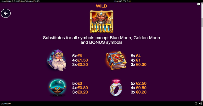 lunar link the legend of king arthur paytable 2 paytable