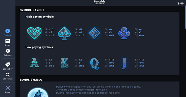 lunar wilds paytable 1 paytable