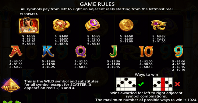 luxor of cleopatra paytable paytable