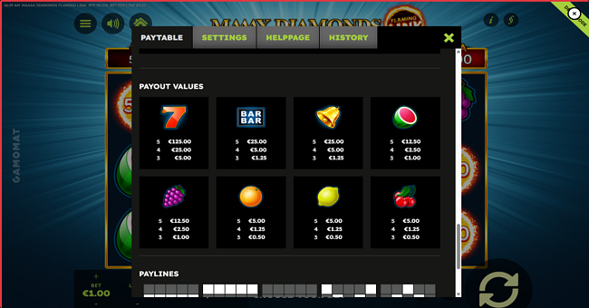 maaax diamonds flaming link paytable 2 paytable