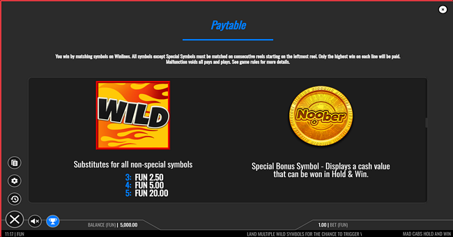 mad cabs hold and win paytable paytable