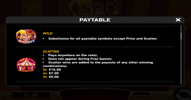 mad hit jokester paytable 1 paytable