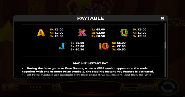 mad hit jokester paytable 3 paytable