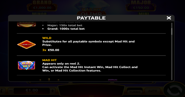 mad hit olimp paytable 1 paytable